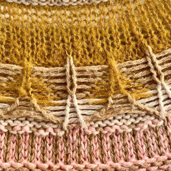 Sundance Nordic Fair Isle Sweater Cotton Wool Tan Baby Pink Crewneck Pullover XS - Picture 7 of 12